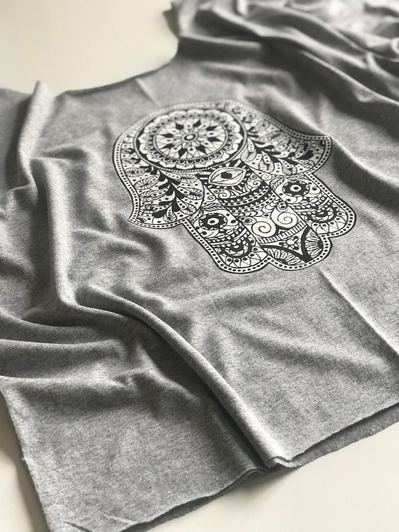 Hamsa Crop Top Yoga Top Hand of Fatima Grey Cut Out Graphic Tee Gift For Her Fitness Clothes Zen T-Shirts Men Loose Fit Graphic Top image 8