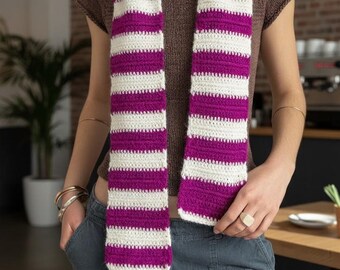 Handmade Striped Crochet Scarf,  Unisex Trendy Gift, Boho Style Knit Accessory for Men and Women