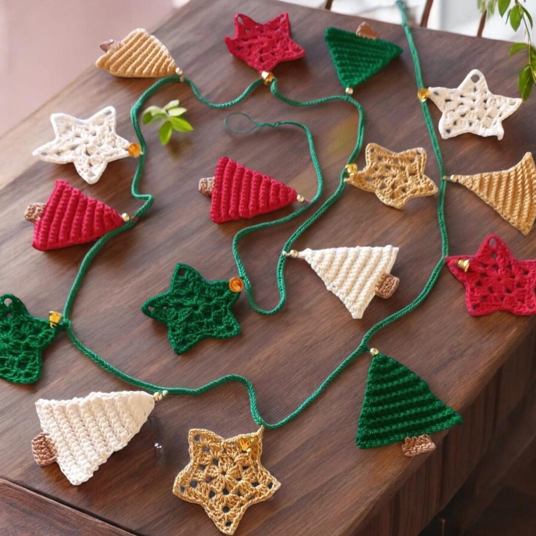 Christmas Garland, Crochet Star Garland, Crochet Wall Hanging