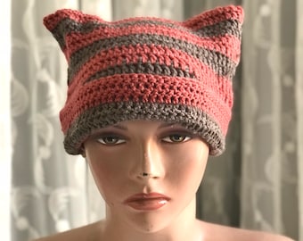 Cat Ears Beanie, Unisex Winter Hats, Crochet Cat Hat, Cat Beanie, Ideas, Cute Hat, Crochet Striped Hat Mother's Day Gift Gift