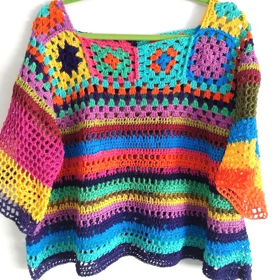 Granny Square Boho Top Crochet Top Granny Square Sweater Women - Etsy