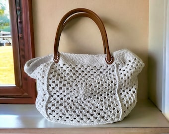 Crochet Boho Bag: Handmade Organic Cotton Shoulder BagGift