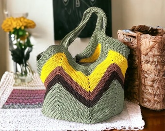 Crochet Tulip Tote Bag, Colorful Boho Shoulder Bag