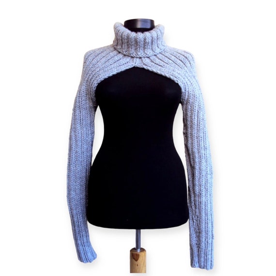 Handmade Knit Turtleneck Shrug: Long Sleeve Bolero Christmas Gift