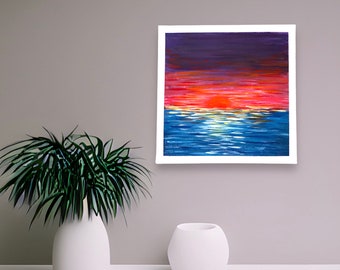 Sunset Painting on Canvas Gift for Him Sunset Art Housewarming Gift Sunset Painting Wall Art Original Painting Gift for Her