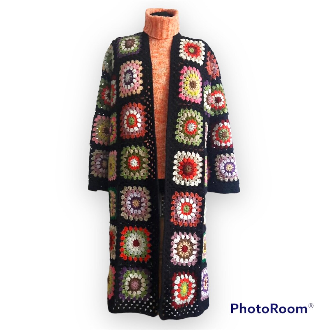 Granny Square Duster Cardigan Crochet Patchwork Jacket Boho Etsy