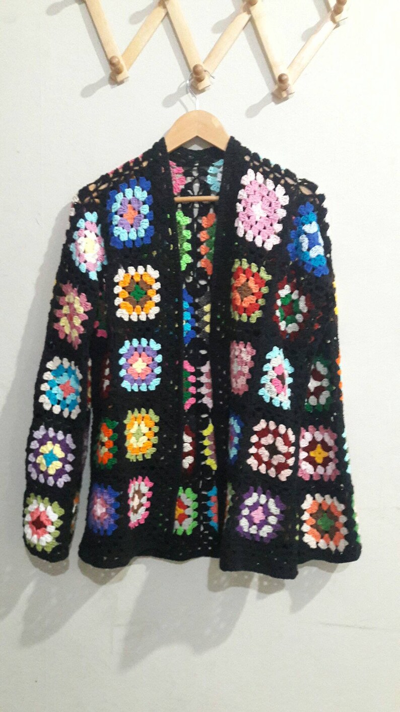 Crochet Patchwork Cardigan Boho Cardigan Granny Square Jacket Etsy