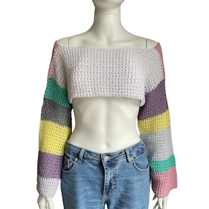 Crochet Mesh Top Long Sleeves Top Super Crop Top with Sleeves Summer Tops Women Crochet Mesh Sweater Boho Chic Shrug