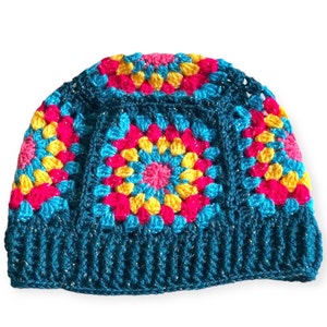 Gorro cuadrado de abuela para mujer, gorro de ganchillo para ella, gorro cuadrado de abuela para hombre, gorro bohemio para él, gorro cuadrado de abuela con diseño de rayos de sol de ganchillo.