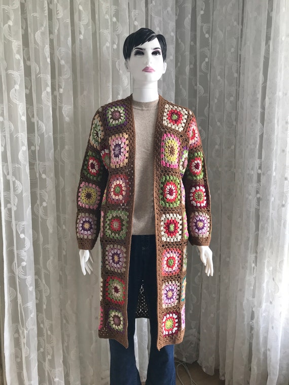 Granny Square Long Cardigan Women Crochet Duster Cardigan Gift for