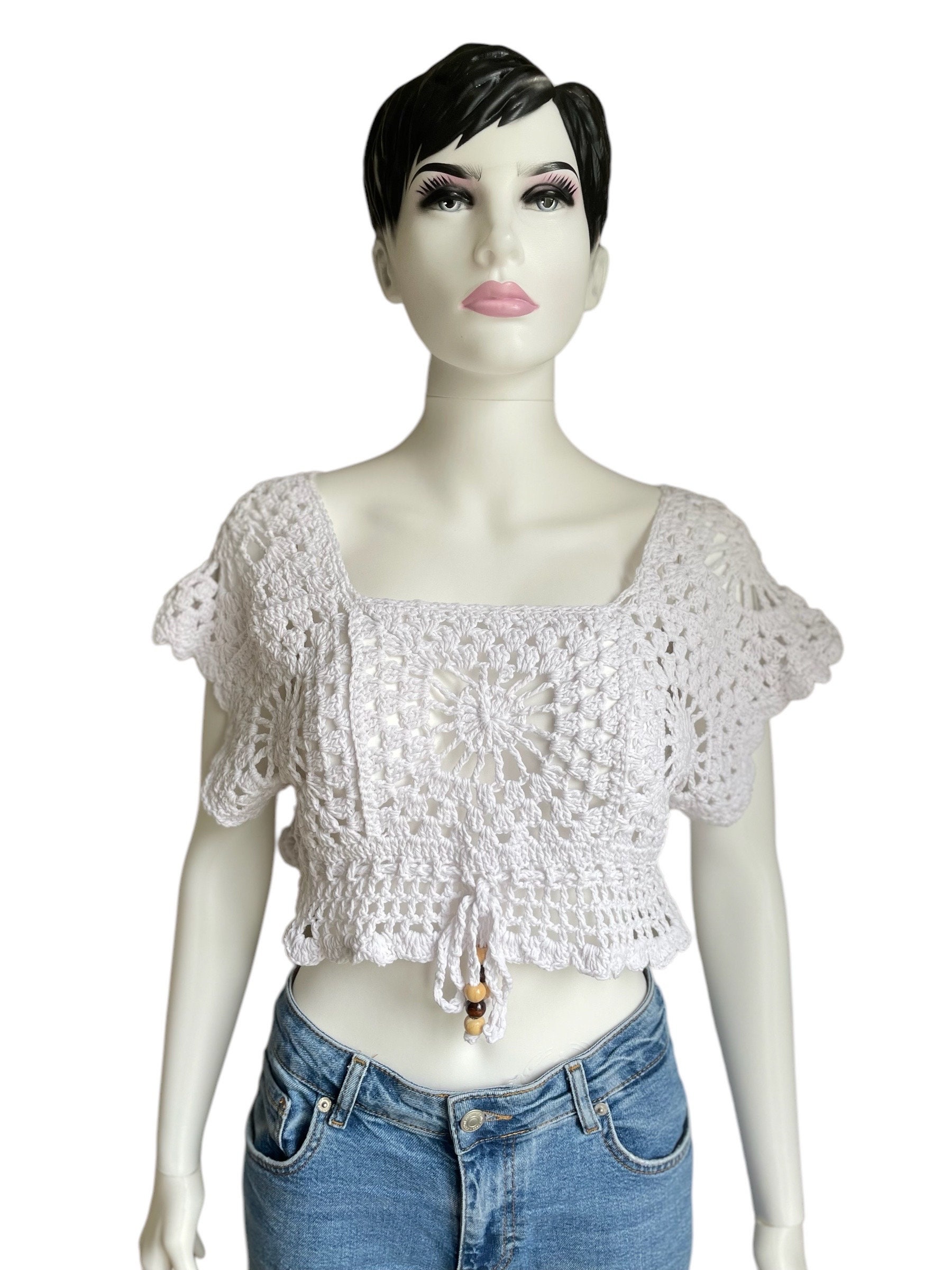 PERVERZE ♡ Crochet Top crochet mesh long sleeve top (PINTEREST inspired