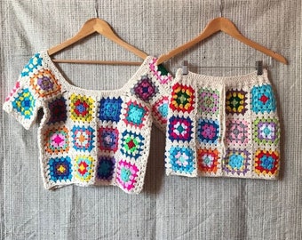 Granny Square Skirt Women Crochet Skirt Gift For Her Patchwork Skirt Colorful Crochet Skirt Gift For Mom Crochet Skirt Gift For Girlfriend