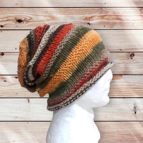 Mens Slouchy Beanie Multicolor Hat Knit Dreadlock Hat Super Slouchy Hat Gift Baggy Hat Rasta Hat Trendy Beanie Striped Slouchy Hat