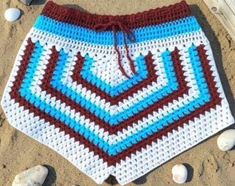 Multicolor Beach Shorts, Crochet Shorts, Unisex Beachwear, Festival Clothes, Unique Handmade Gift Best Seller ETSY