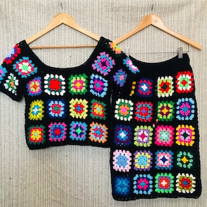 Granny Square Skirt Best Trending Crochet Boho Skirt Patchwork Skirt For Mom Crochet Trendy Skirt For Girlfriend