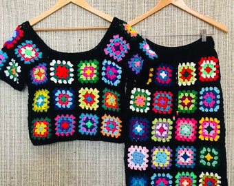 Granny Square Skirt Women Crochet Skirt Boho Skirt Gift for Her Patchwork Skirt Gift For Mom Crochet Trendy Skirt Gift For Girlfriend