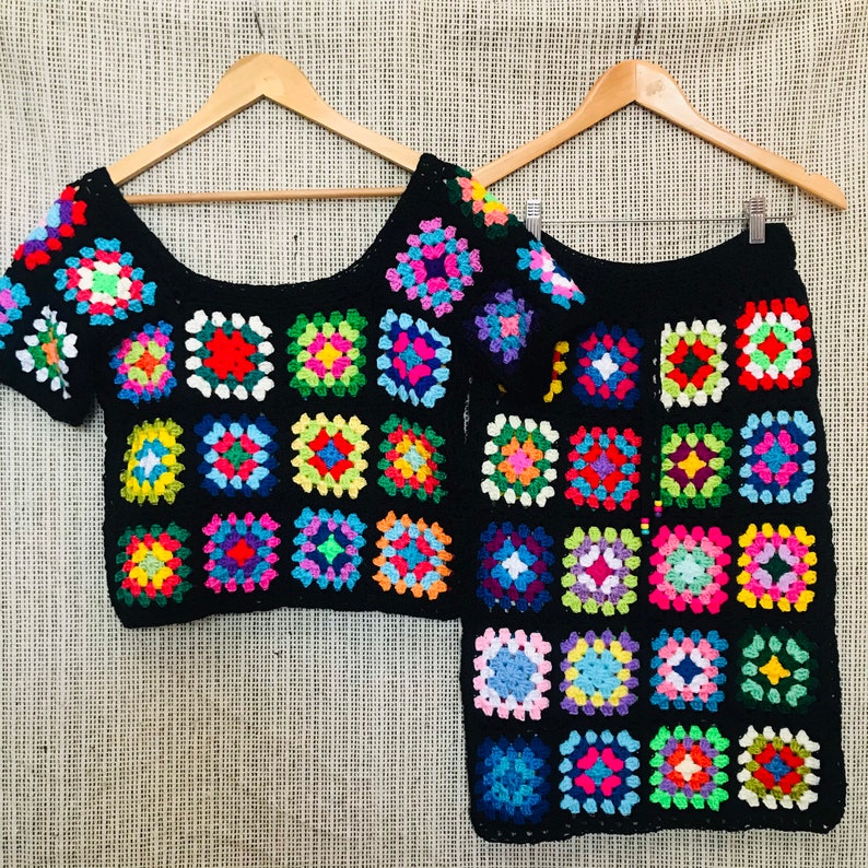 Crochet Granny Square Skirt: Handmade Patchwork Boho SkirtGift Christmas Gift