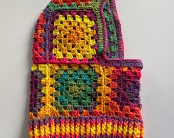Crochet Granny Square Balaclava: Rainbow Hooded CowlGift