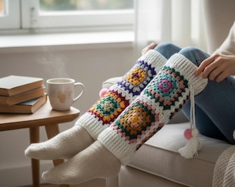 Best Selling Leg Warmers, Granny Square Pattern Legwarmers, Crochet Boot Toppers, Unisex Winter Accessories, Handmade Gift