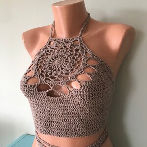 Women Crochet Halter Top Crochet Mandala Top Gift For Her Crop Top Gift for Mom Backless Crochet Boho Top Gift for Girlfriend Festive Top