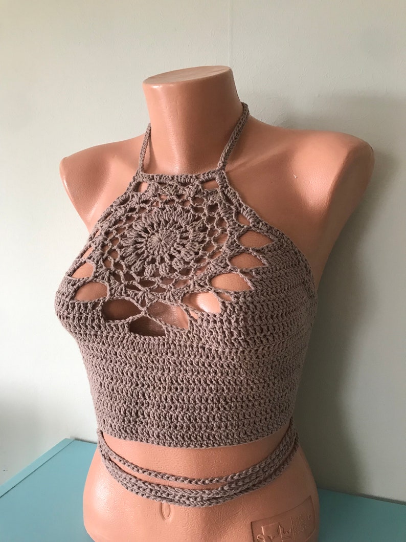 Women Crochet Halter Top Crochet Mandala Top Gift For Her Crop Top Gift for Mom Backless Crochet Boho Top Gift for Girlfriend Festive Top