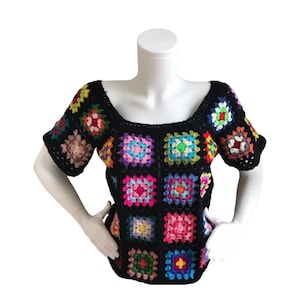 Granny Square Bohemian Top, Crochet Boho Chic Top, Unisex Crochet Top, Handmade Gift, Festival Clothes, Patchwork Colorful Trendy Top