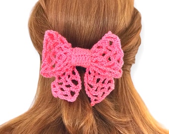 Crochet Cotton Bow Hair Tie Women Crochet Elasticated Bow Tie Gift for Her Elasticated Hair Tie Crochet Hair Accessories Girls Bow Hair Tie