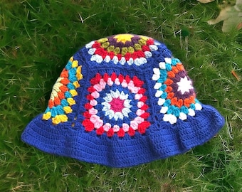 Crochet Granny Square Bucket Hat, Boho Beanie, Handmade Gift Christmas Gift