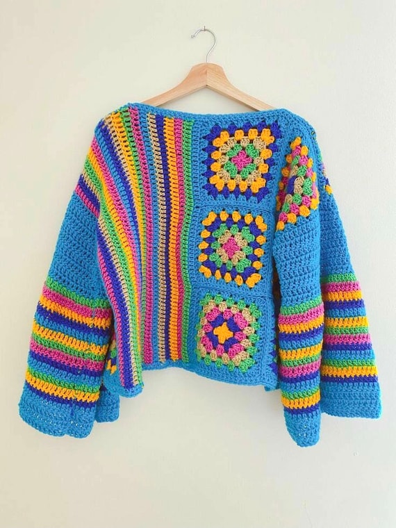 Granny Square Sweater Unisex Crochet Jumper Boho Sweater - Etsy