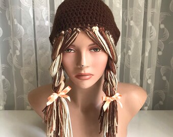 Crochet Yarn Wig Hat With Braids: Funky Festival Beaniegift - Etsy