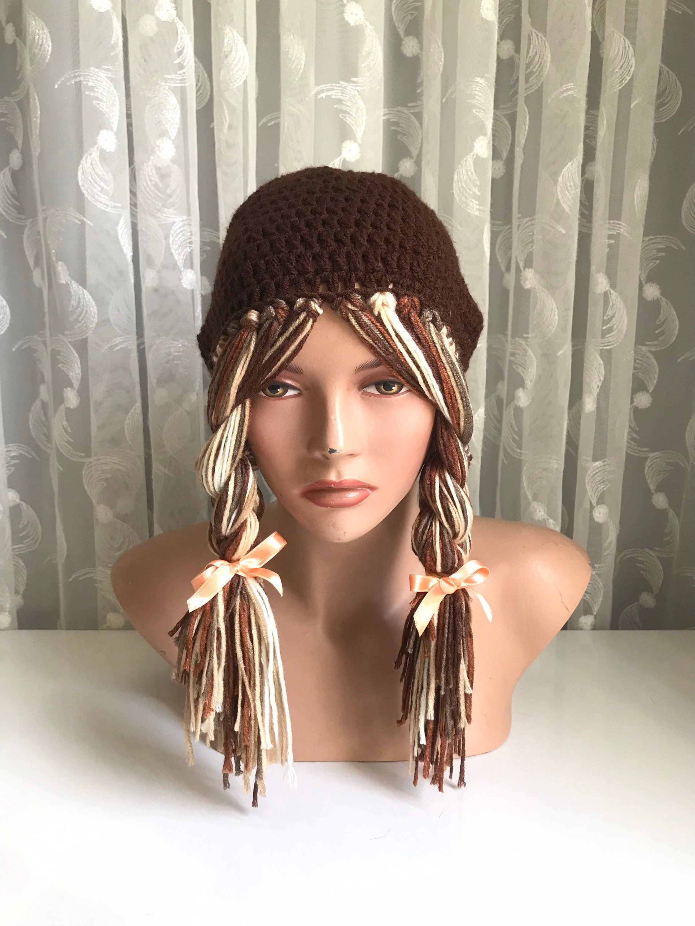 Crochet Yarn Wig Hat With Braids: Funky Festival Beaniegift - Etsy