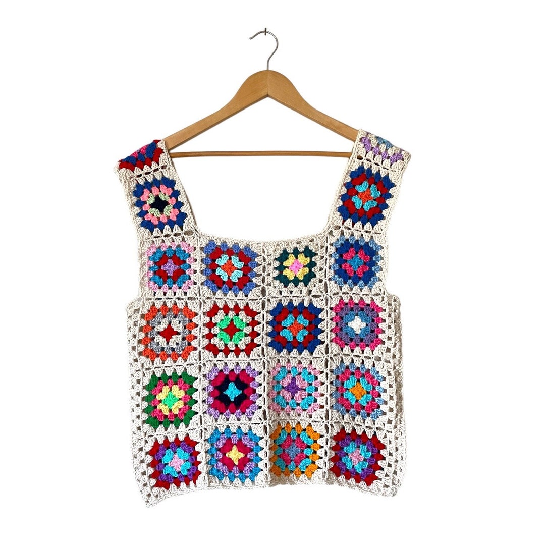 Crochet Granny Square Top, Crochet Granny Square Pattern Sweater Vest,