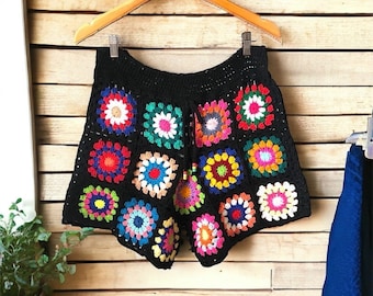 Crochet Granny Square Shorts: Bohemian Festival Patchwork Pants Christmas  Gift