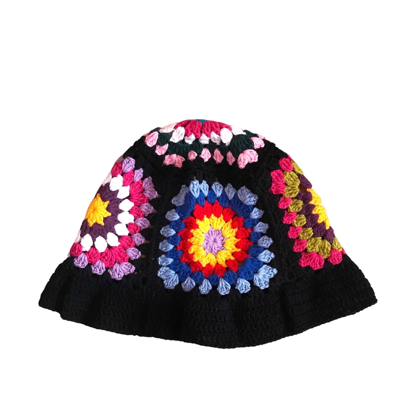 Colorful Crochet granny Square Hand Made Bucket Hat Lovingly Made By My Niece My son and daughter wearing the cute granny square bucket  main image 3