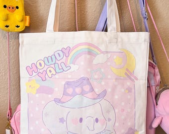 Cowpoke Elephant Pastel Canvas Tote | Kawaii Casual Tote