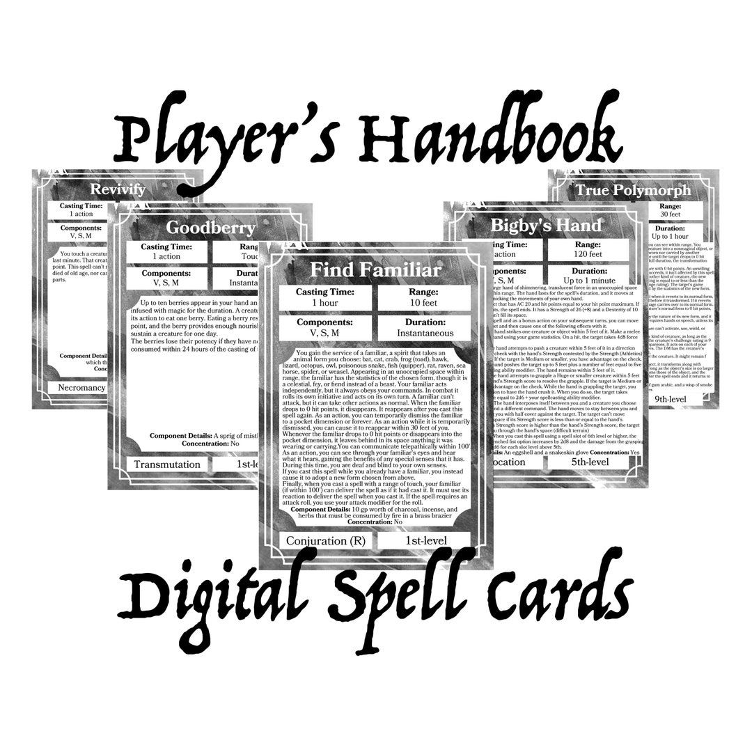 D&D Spell Cards Dungeons and Dragons Etsy