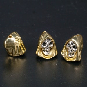 Gold Tone Hood Skull Head Carved Bead ,  Hood Skulls Spacer Beads ,  Ghost Bead