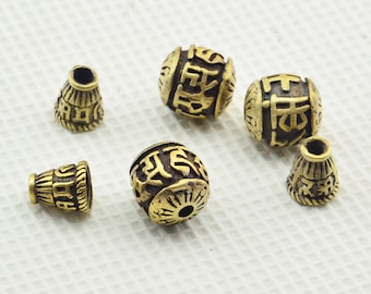 2 Set Mantra  Carved  Yellow  Copper   Guru   Beads  Mala  Making --11MM
