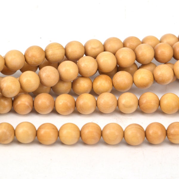 Perle de buis jaune, lisse naturelle 108 perles Mala 8mm