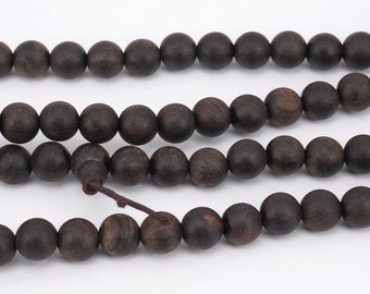 108pc Black African  Ebony ,108  Matte Ebony Wood Bead , Matt Black Ebony  Mala , Unwaxed Mala