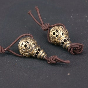 Bronze Geometry Carved Guru  Bead , Hollow  Bead, Copper Charms,  3 Hole 11mm  Mala  Making