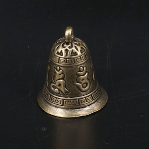 Antique Copper Bell,  Mantra Carved , Bronze Bell