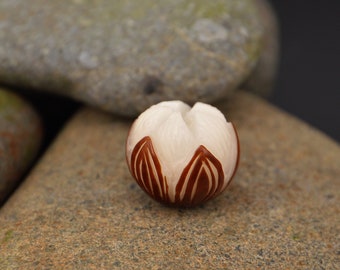 Carved Bodhi Seed Lotus Flower Bead, 3D Palm Seed Pendant (10PC)