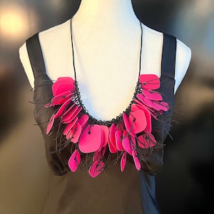 Pink Recycled Plastic Statement Necklace: Adjustable Retro Jewelry