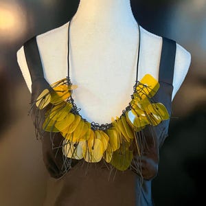 Gold Recycled Plastic Statement Necklace: Adjustable Length, Lightweight