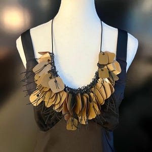 Recycled Plastic Statement Necklace: Bronze Eco-Friendly Jewelry