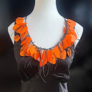 Orange Recycled Plastic Statement Necklace: Adjustable Length, Eco-Friendly