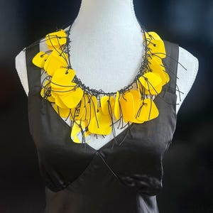 Recycled Plastic Statement Necklace: Adjustable Yellow Chunky Jewelry