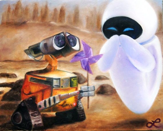 Wall-E ed Eve stampa della pittura a olio originale da Lindsey | Etsy