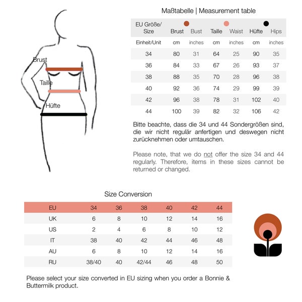 Measurement chart Bonnie & Buttermilk | unsaleable